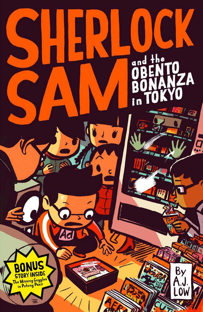 Cover of chapter book 'Sherlock Sam and the Obento Bonanza in Tokyo' by A. J. Low and Drewscape