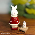 Polepole Handcrafted Wooden Rabbit Santa with Snowman