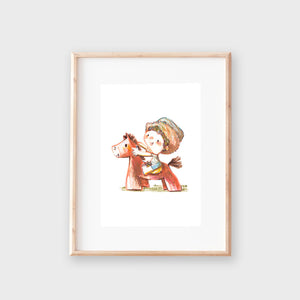 Little boy on horse - Art print by Moof