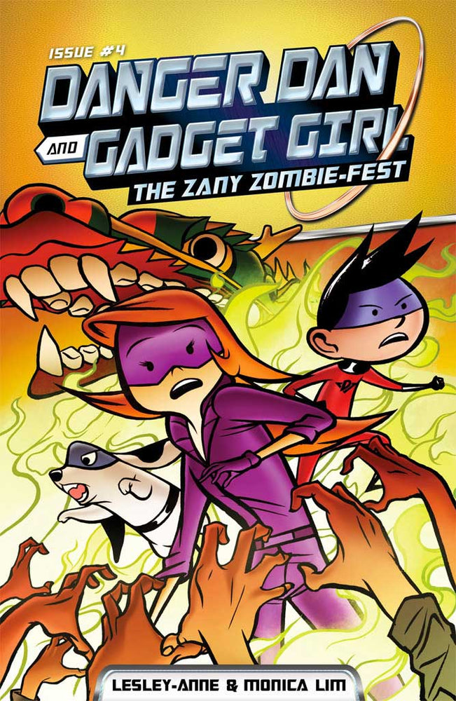 Cover of chapter book 'Danger Dan and Gadget Girl: The Zany Zombie-fest' by Lesley-Anne, Monica Lim, and Elvin Ching