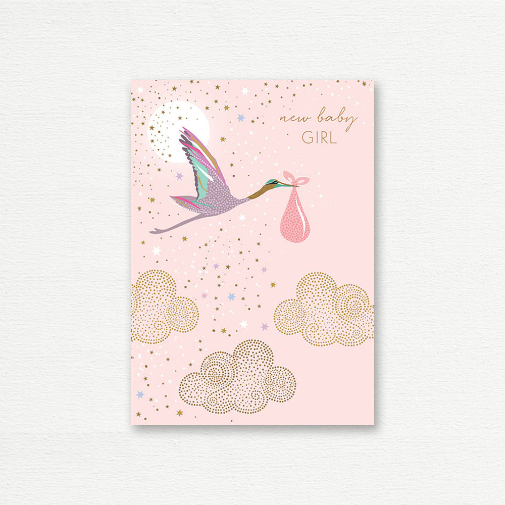 NEW BABY CARD <br> Pink Stork