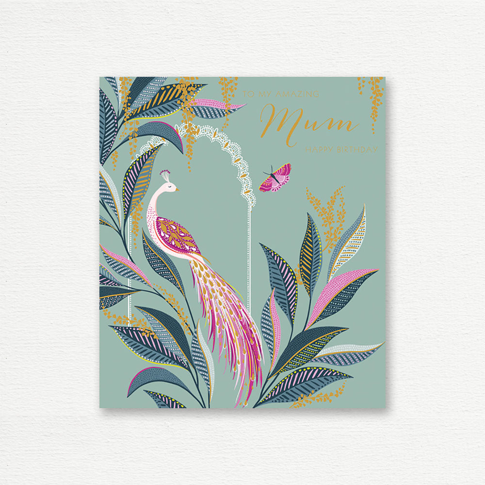 BIRTHDAY CARD <br> Amazing Mum Pink Peacock