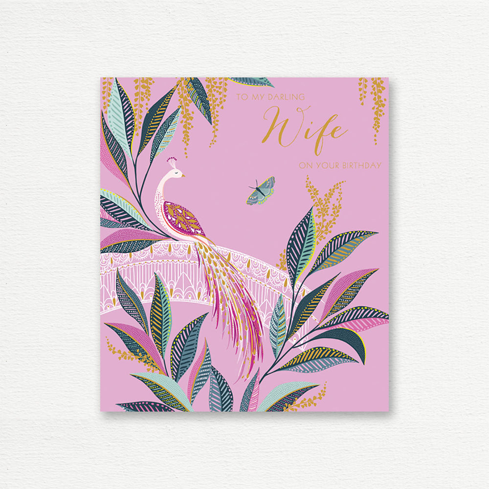BIRTHDAY CARD <br> Darling Wife Pink Peacock
