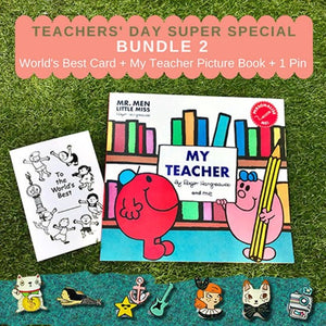 Teachers' Day Super Special Bundle 2 'World's Best' Greeting Card, 'My Teacher' Picture Book, and choice between 6 enamel pins