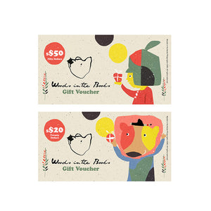 Woods in the Books $50 Voucher and $20 Voucher, illustrated by Moof